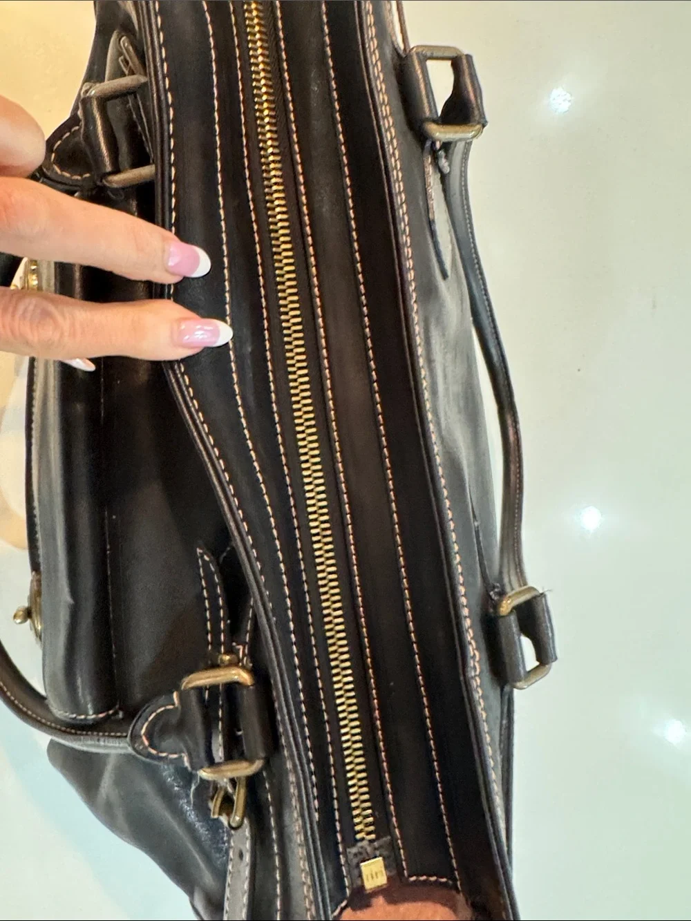 Marc Jacobs Black Leather Top-Handle Tote with Gold Hardware